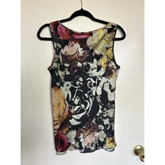 Spense Woman's Cowl Neck tank Romantic Dark Whimsical Satin Dark Floral‎ M - Picture 8 of 9